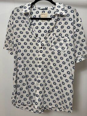 Life After Denim White Navy Floral Short Sleeve Shirt